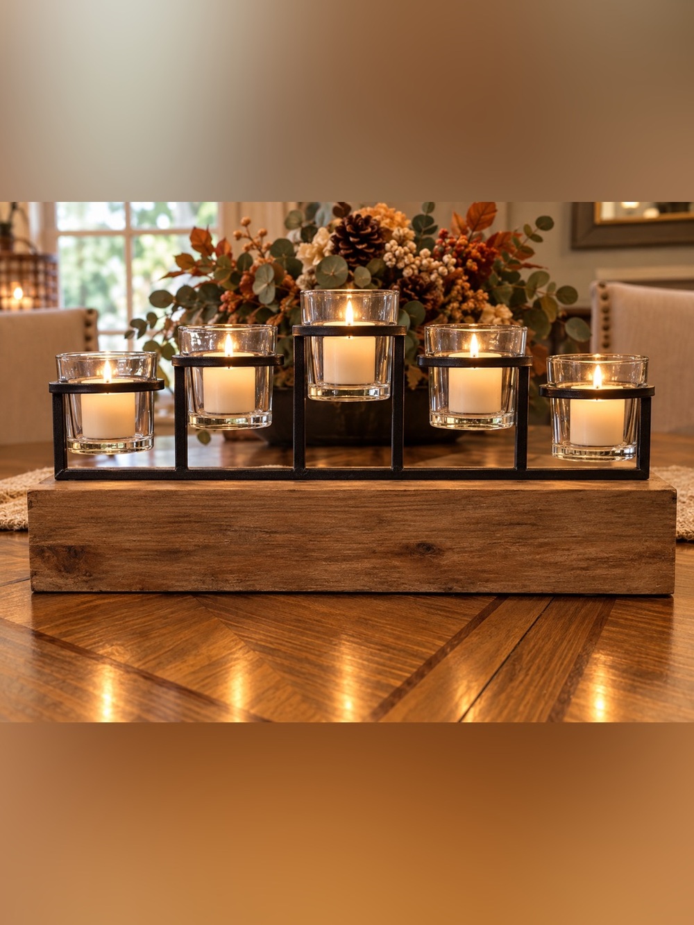 Black Metal & Glass Votive Candle Holder Centerpiece - Home Accents